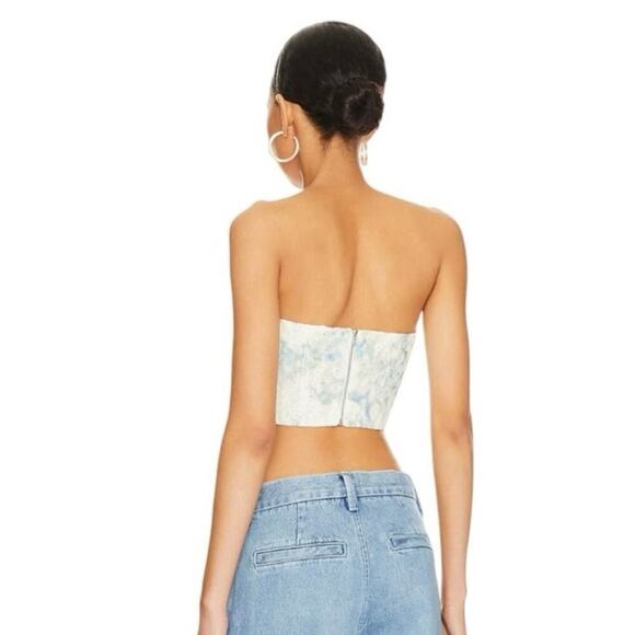 Bardot Lila Lace Overlay Bustier Strapless Crop Top Waterlily Floral NWOT 4 - Picture 2 of 6